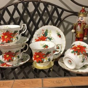 Royal Albert Yuletide Cup and Saucer Sets, 4 available, sold separately.